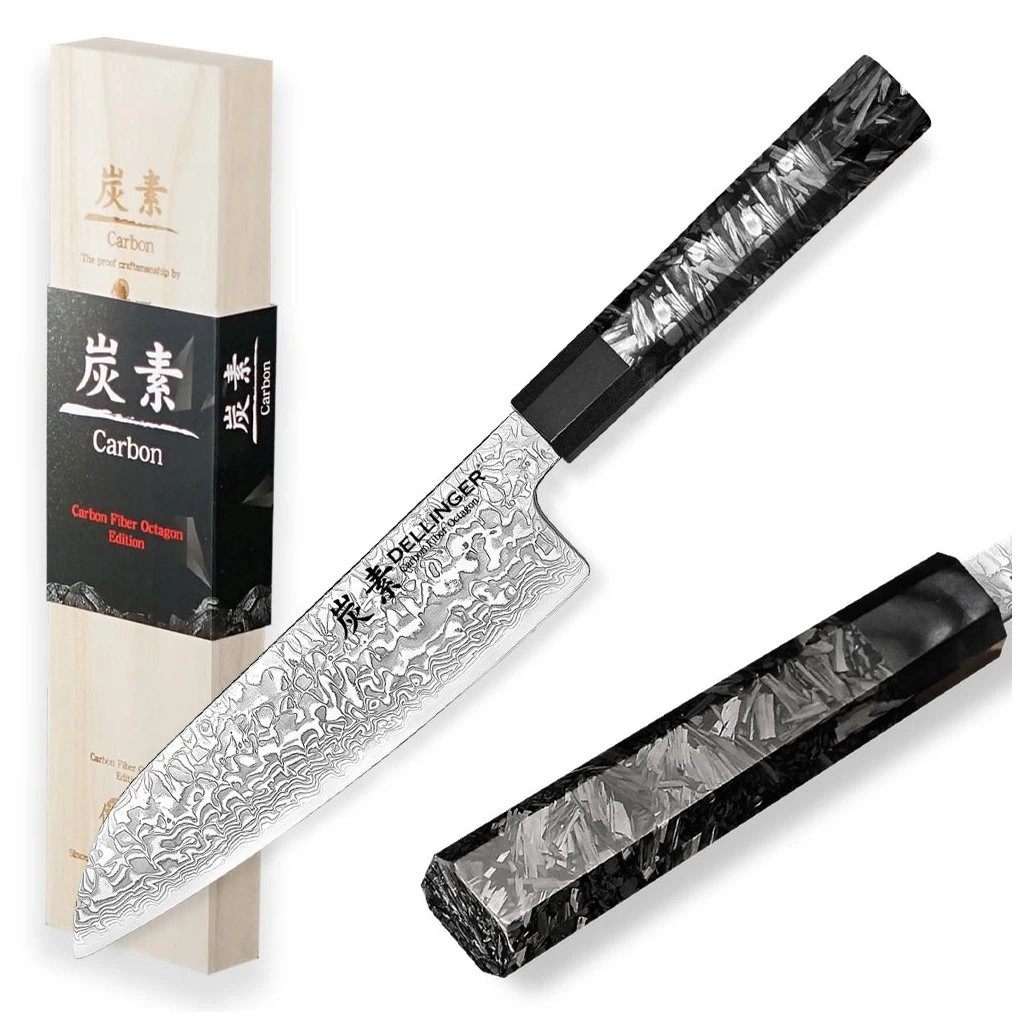 foto Kuchy�sk� n�� Santoku 185 mm Dellinger Carbon Fiber Octagon�